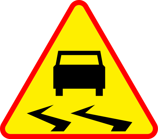 Znak drogowy otrzegający o sliskiej nawierzchni
