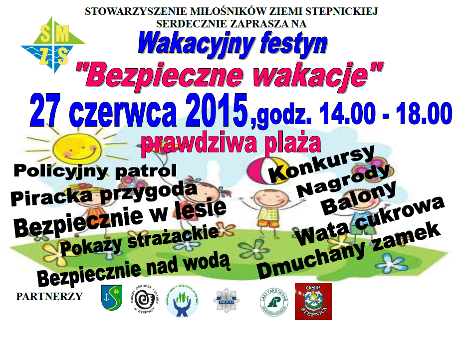 Plakat Bezpieczne Wakacje. Więcej informacji w tekście.